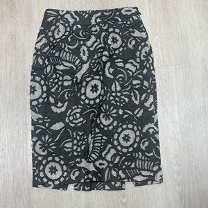 Diane Von Furstenberg Black and Cream Floral Pencil Skirt